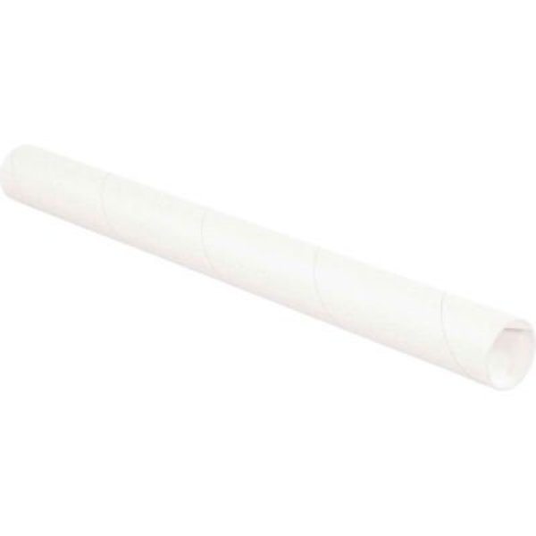 The Packaging Wholesalers Mailing Tubes With Caps, 2" Dia. x 9"L, 0.06" Thick, White, 50/Pack P2009W